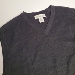 Anthology Sweater Vest Mens XL Grey Exclnt 100% Silk V-Neck Grid Knit Sleeveless